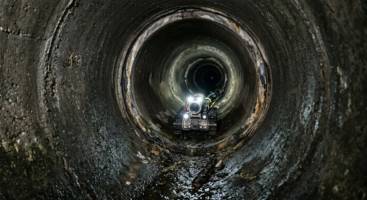 Robotic sewer camera inspecting pipe interior for Sewer Line Cleaning in Halfmoon
